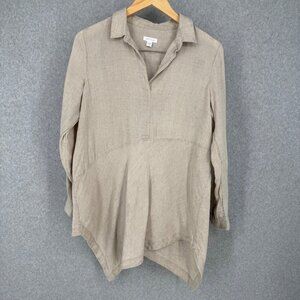 J Jill Womens Linen Tunic Top Shirt Dress Size S Petite Neutral Tan Oversized